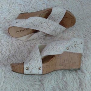 Madden Girl Faux Cork Wedge Fabric Crochet Straps Size 10